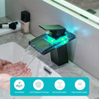 LED Bathroom Sink Faucet with Color Changing Waterfall Spout