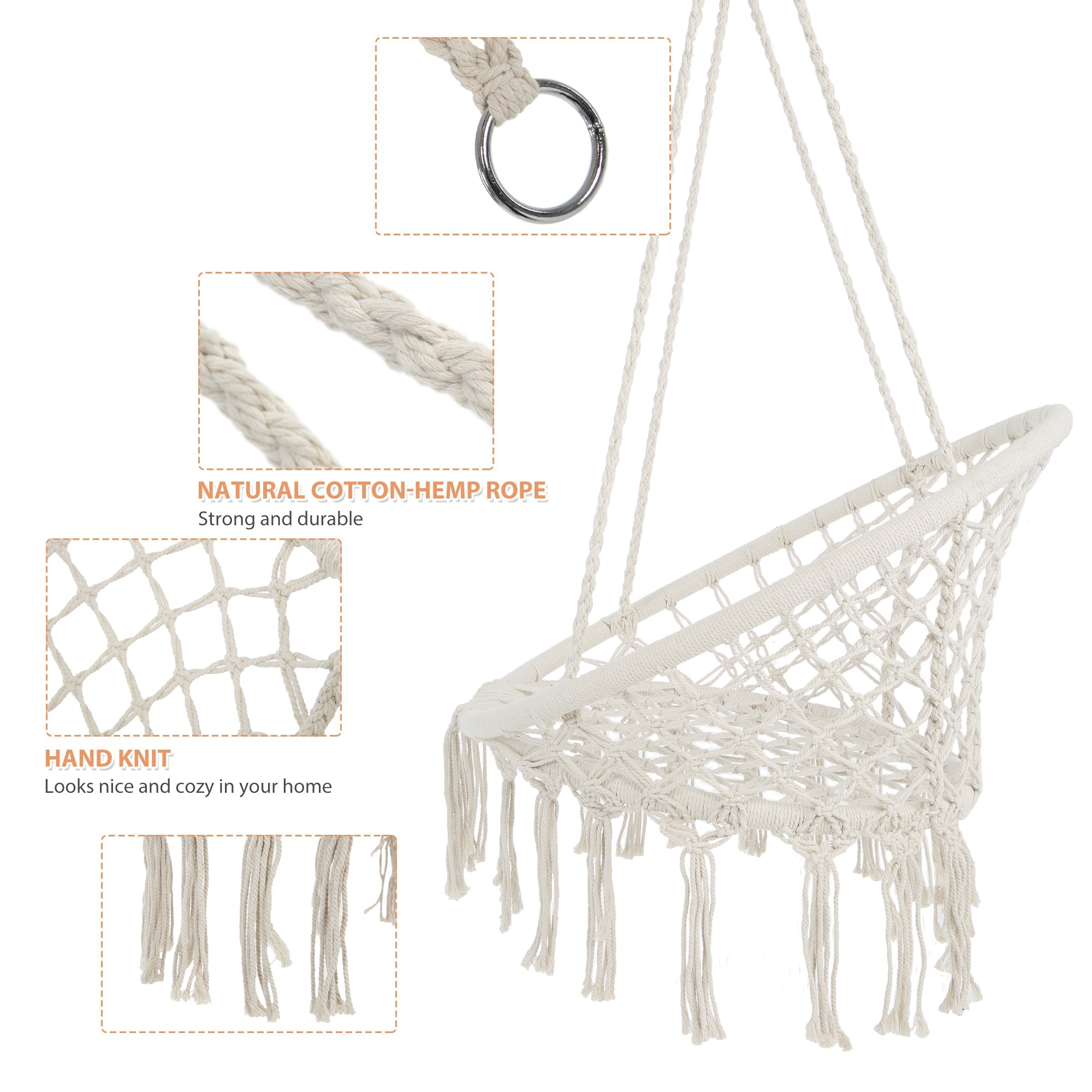 Macrame Hanging Hammock Chair - Cotton Indoor Swing