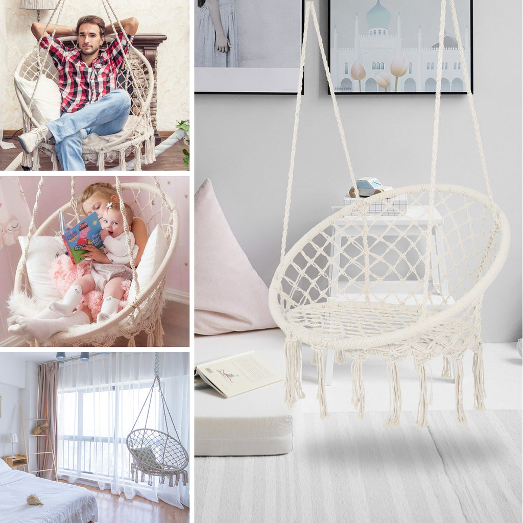 Macrame Hanging Hammock Chair - Cotton Indoor Swing
