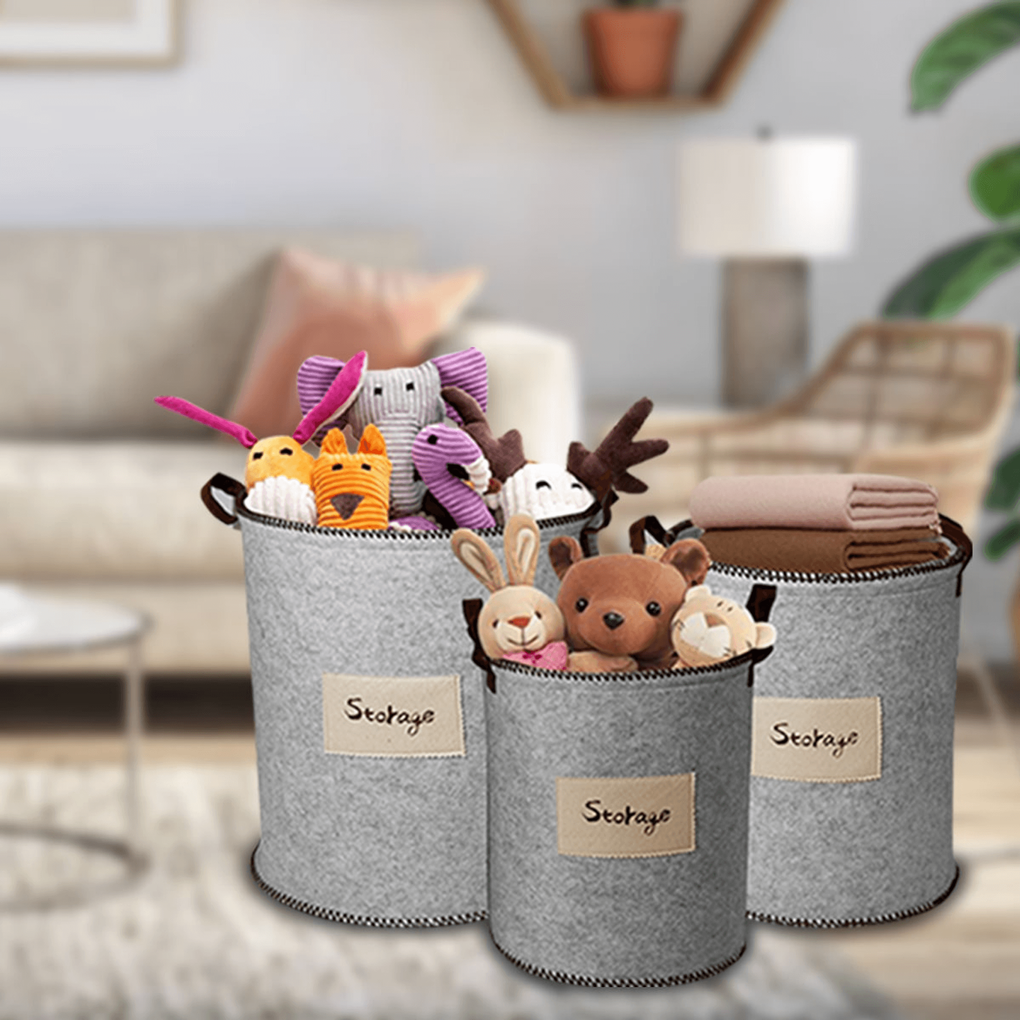 Elegant Set Of 3 Laundry Hampers And Storage Bins-6