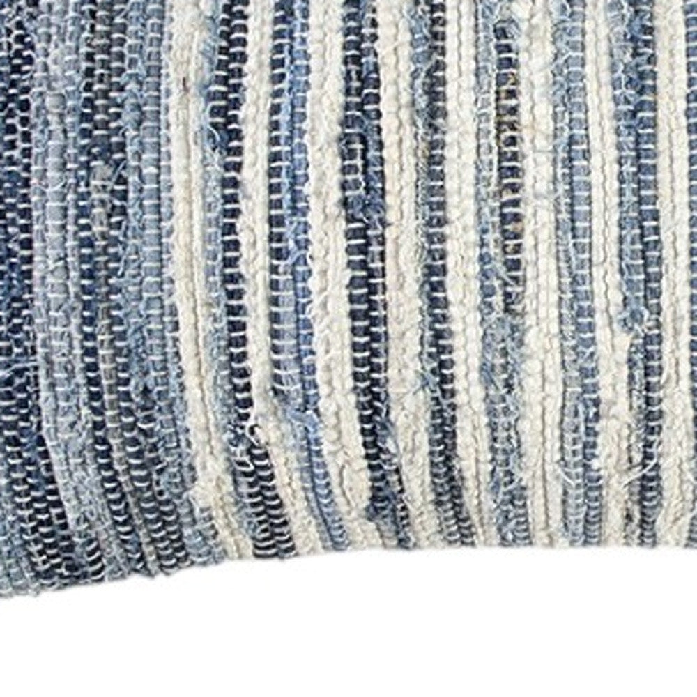 Denim Blue Ivory Cotton Throw Pillow with Tassels