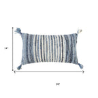 Denim Blue Ivory Cotton Throw Pillow with Tassels