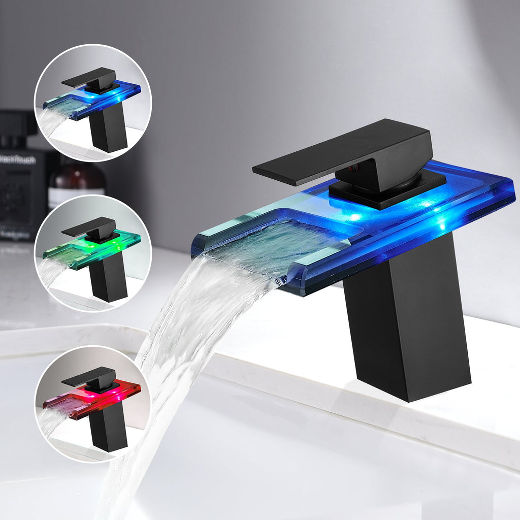 LED Bathroom Sink Faucet with Color Changing Waterfall Spout