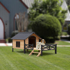 Large Wooden Dog House with Porch: Durable Outdoor Kennel for Dogs