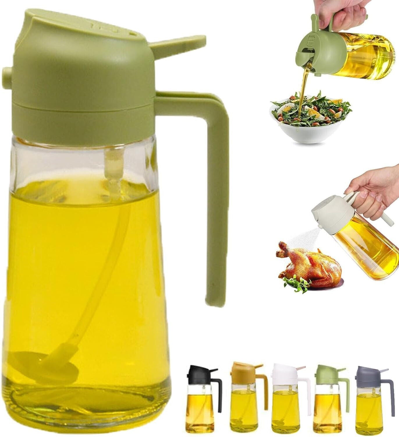 16Oz Olive Oil Dispenser Bottle 2 in 1 Sprayer Pourer Glass for Kitchen Cooking