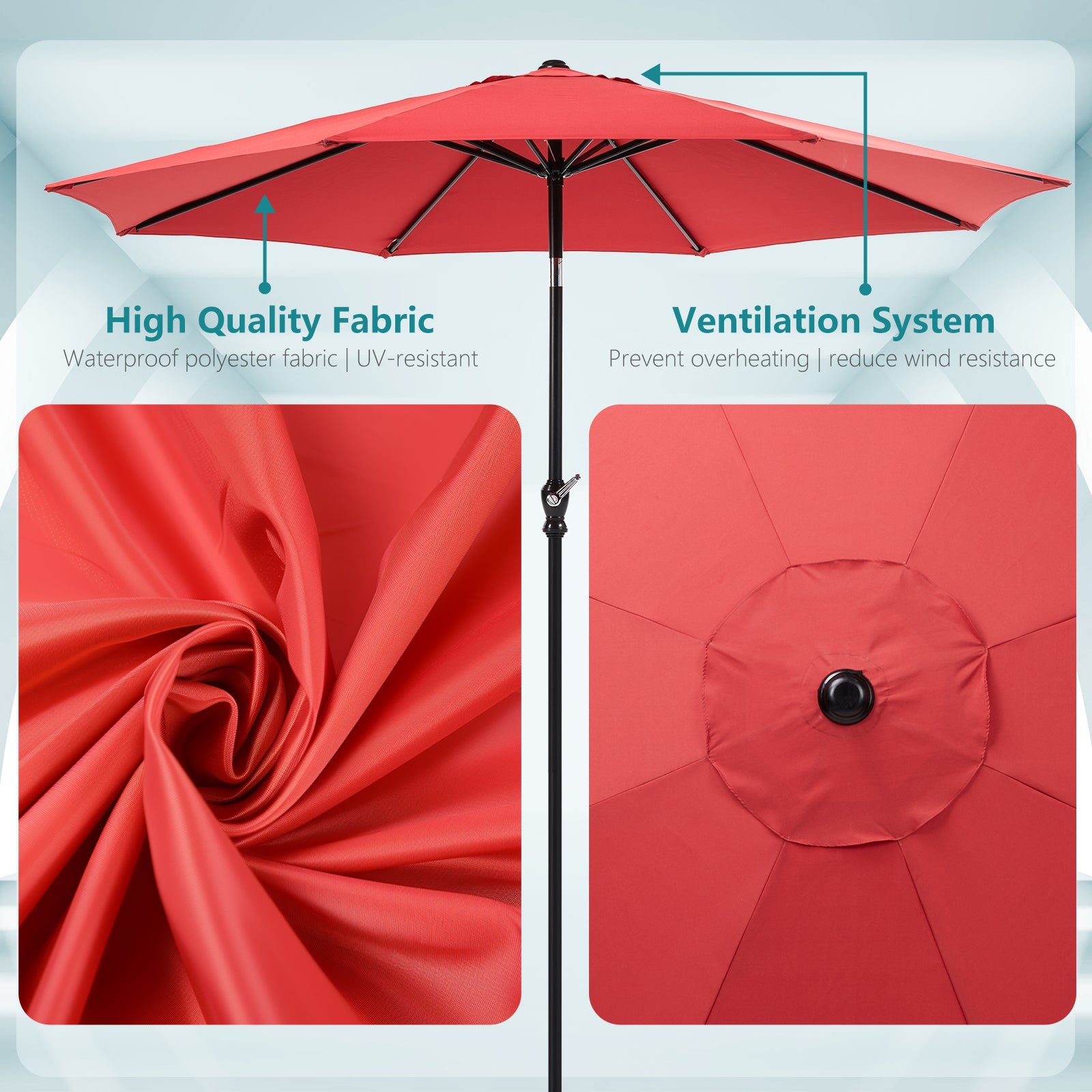 9 Foot Outdoor Patio Umbrella for Sun Protection