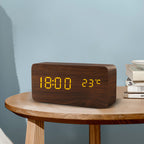 Voice Control LED Wooden Alarm Clock - USB/AAA Powered