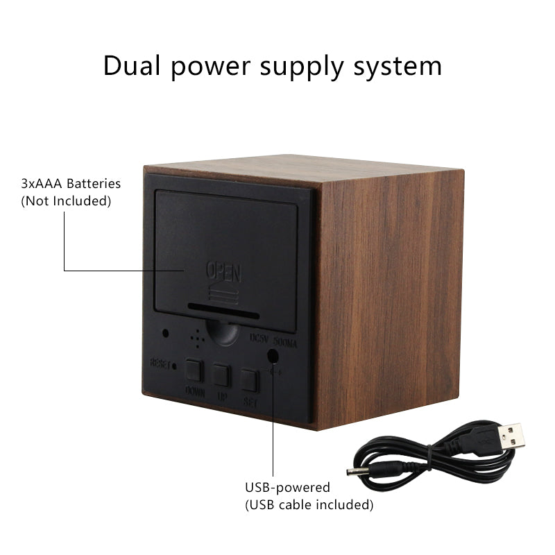 Voice Control LED Wooden Alarm Clock - USB/AAA Powered