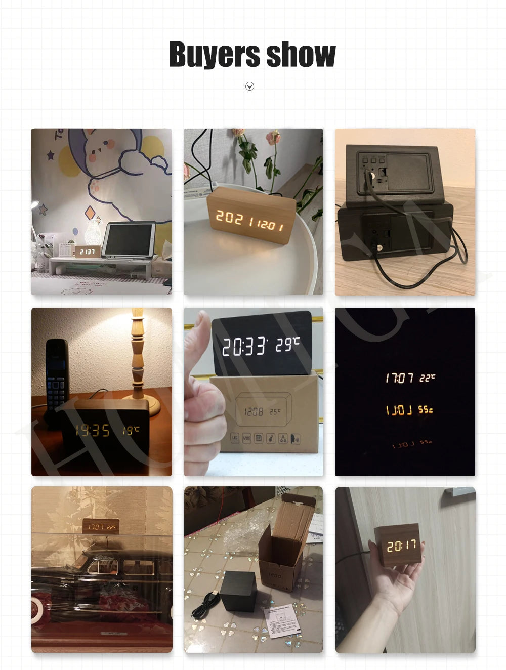 Voice Control LED Wooden Alarm Clock - USB/AAA Powered