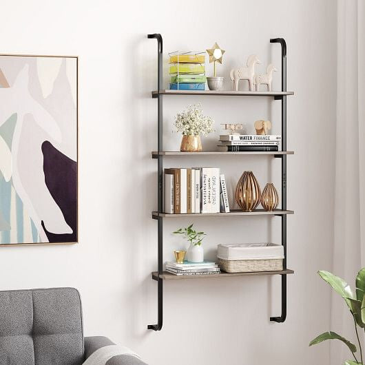 4-Tier Industrial Pipe Shelving with Metal Frame for Living Room Kitchen-Oak-0