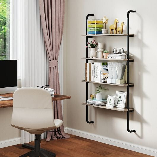 4-Tier Industrial Pipe Shelving with Metal Frame for Living Room Kitchen-Oak-1