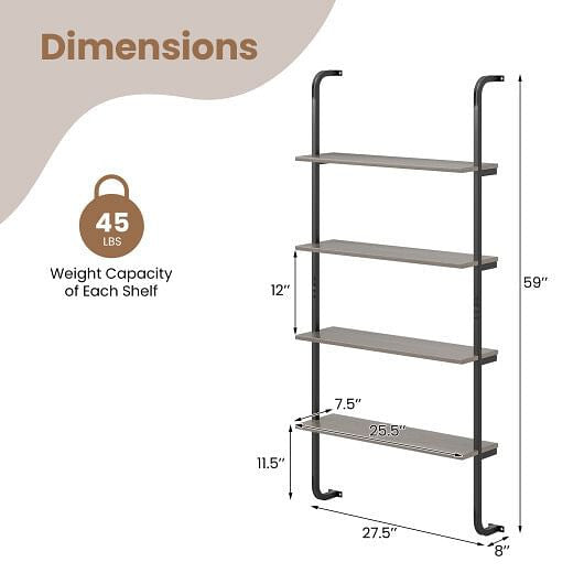 4-Tier Industrial Pipe Shelving with Metal Frame for Living Room Kitchen-Oak-3