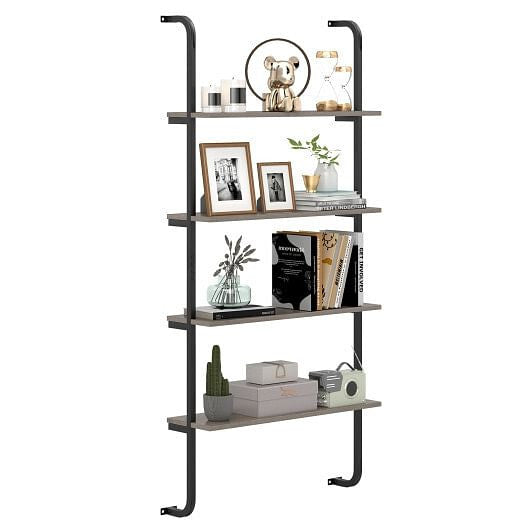 4-Tier Industrial Pipe Shelving with Metal Frame for Living Room Kitchen-Oak-4