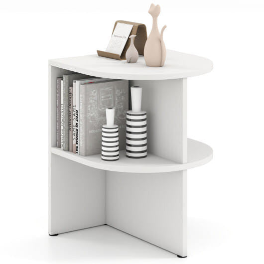 Half Round End Table with Open Shelves for Small Space-White-0