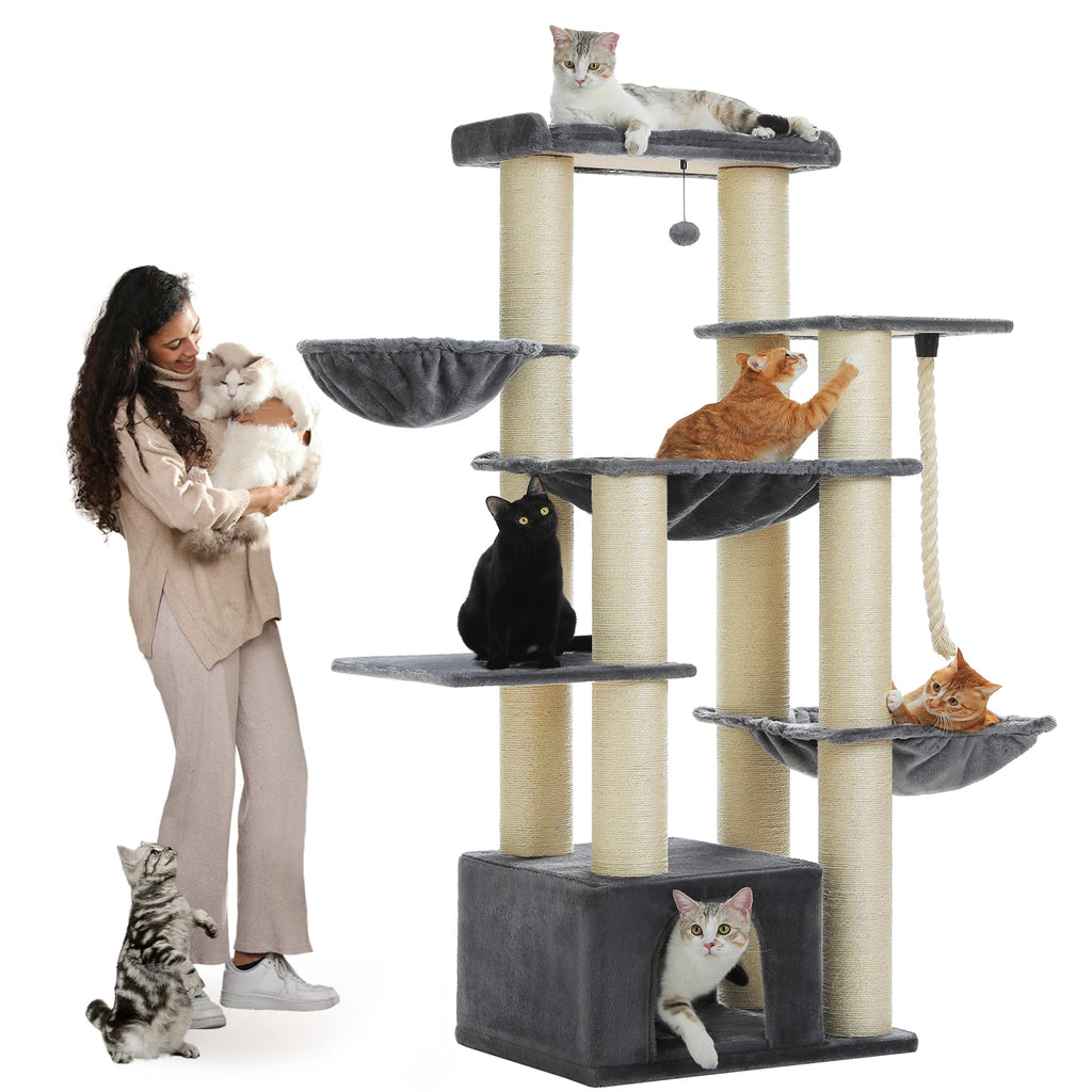 Multi-Level Cat Tree with Scratching Posts for Large Cats