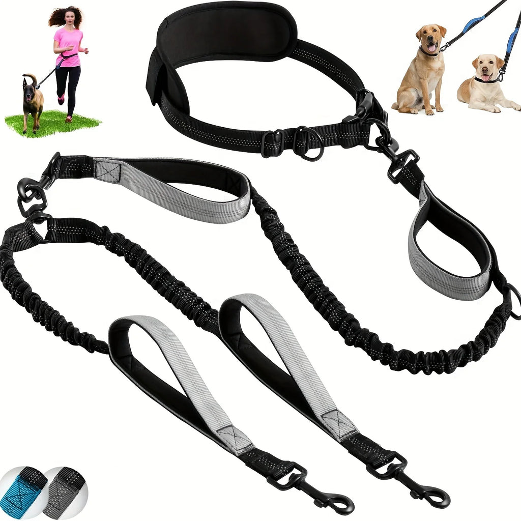 2in1 Reflective Double Dog Leash for Medium and Large Dogs