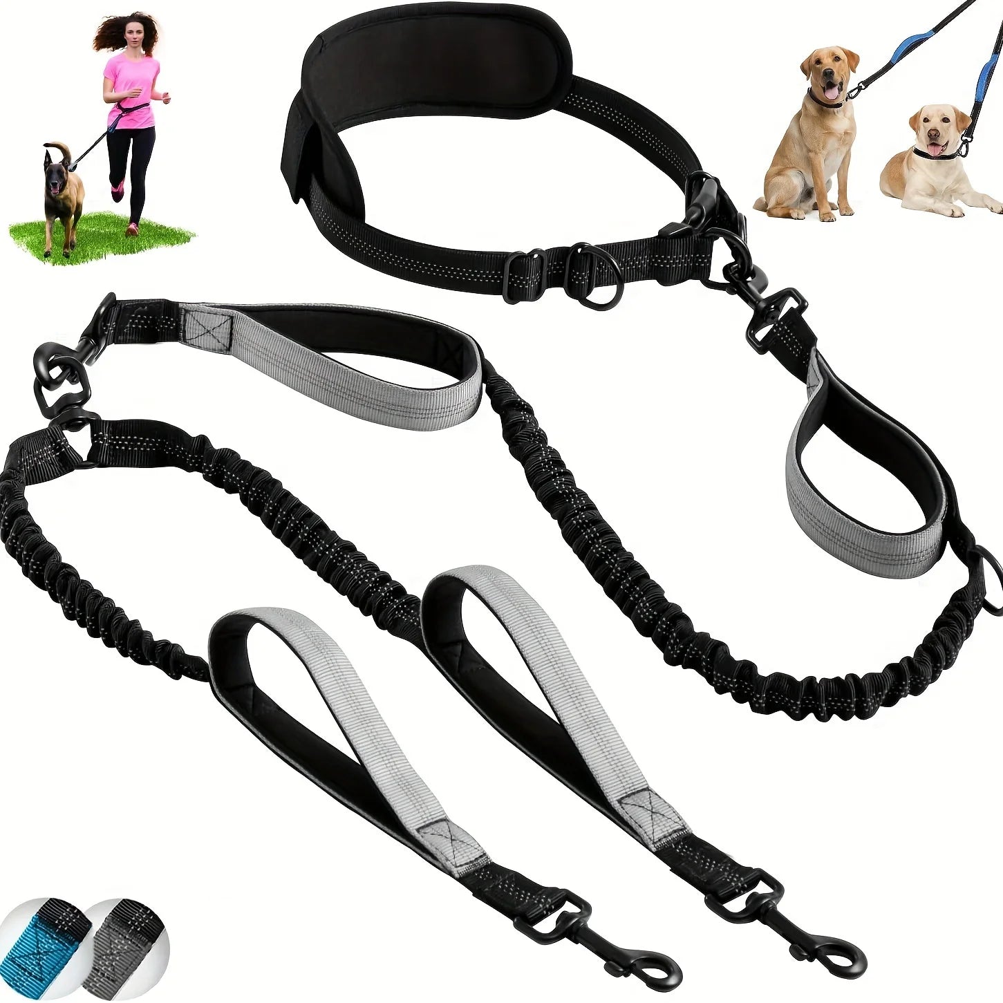 2in1 Reflective Double Dog Leash for Medium and Large Dogs