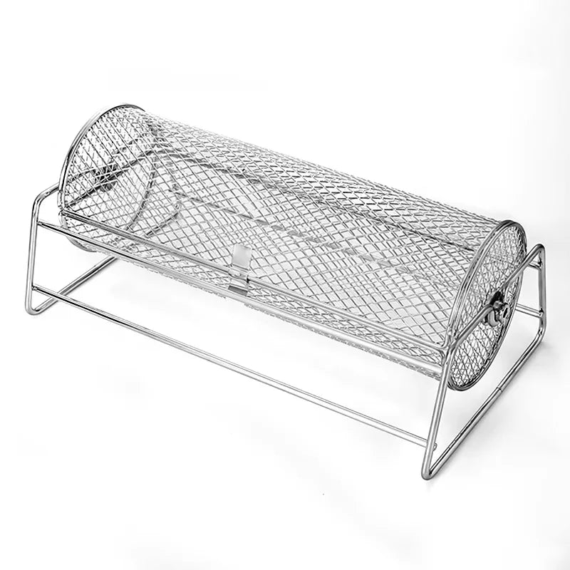 360° Rotating Stainless Steel BBQ Grill Basket with Handle