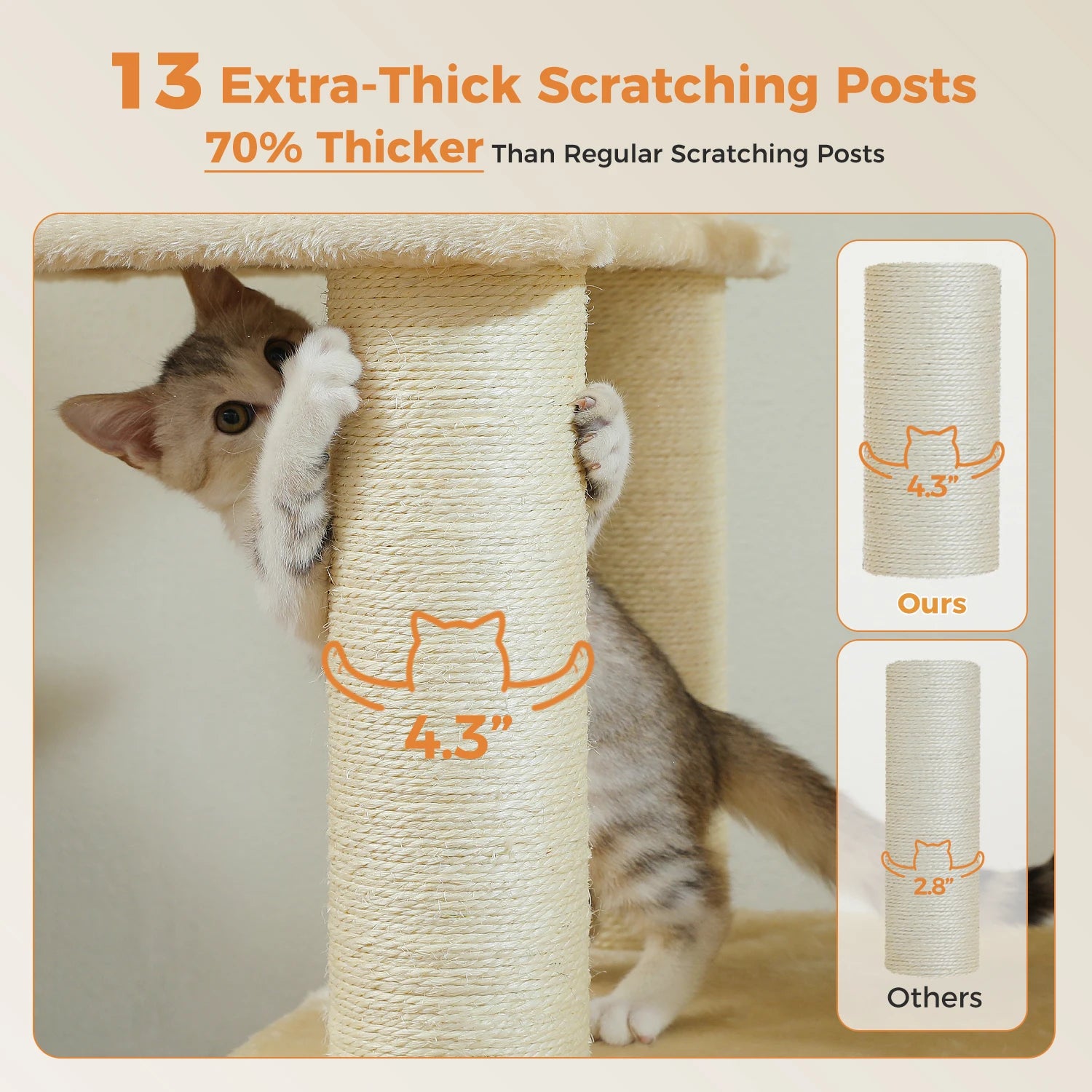 Multi-Level Cat Tree with Scratching Posts for Large Cats