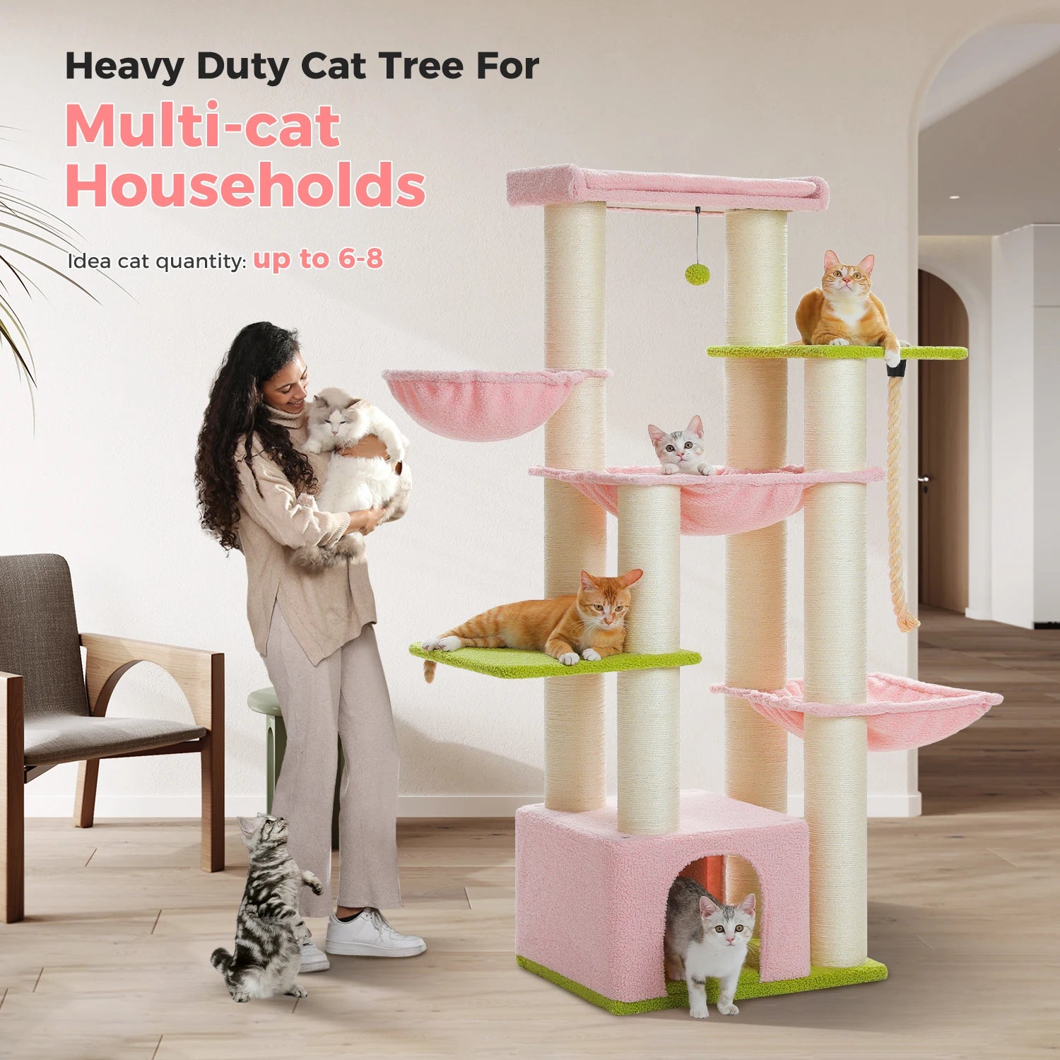Multi-Level Cat Tree with Scratching Posts for Large Cats