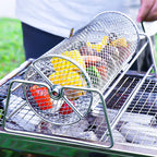 360° Rotating Stainless Steel BBQ Grill Basket with Handle