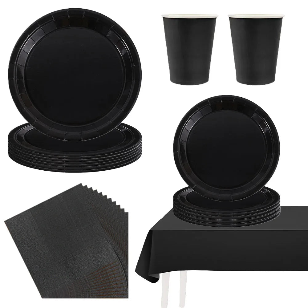 Elegant Black Disposable Tableware Set for Parties