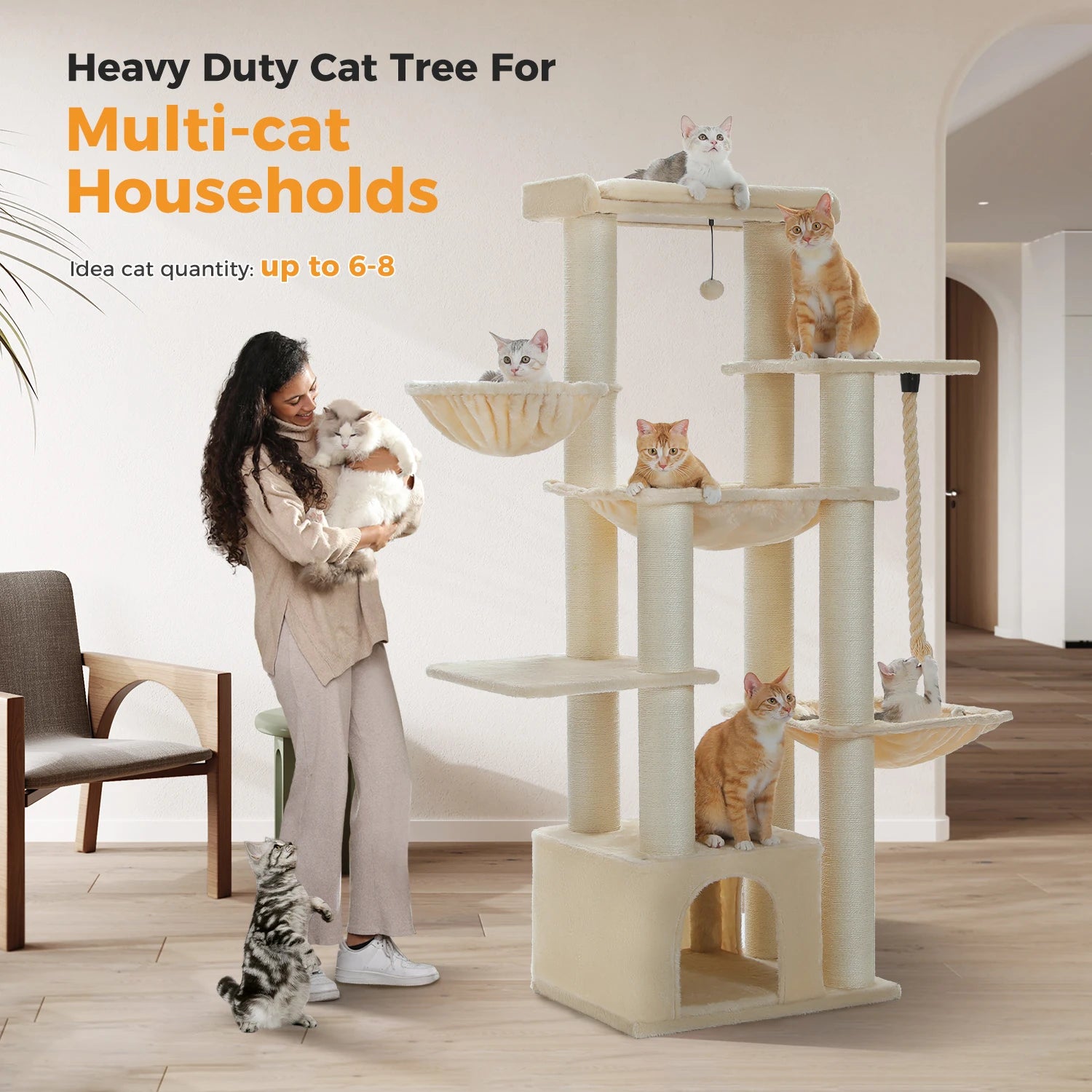 Multi-Level Cat Tree with Scratching Posts for Large Cats