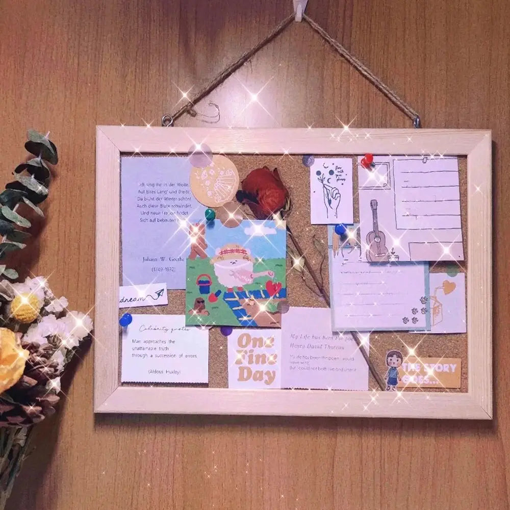 Wooden Cork Board Wall Decor with Soft Letter Pins