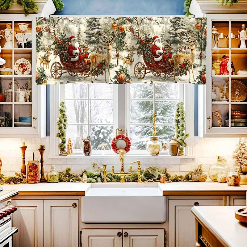 Christmas Curtain Valance - Festive Rod Pocket Window Treatment