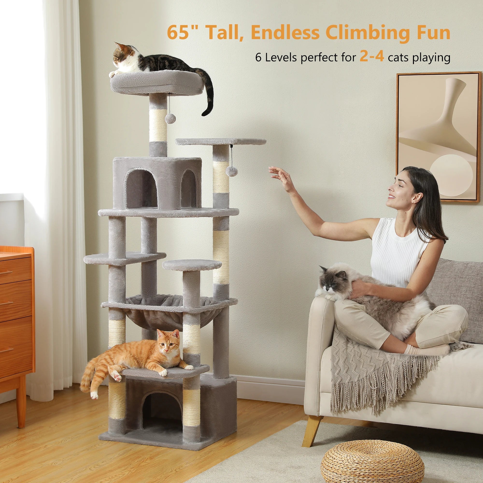 Large Cat Tree with Hammock & Scratching Posts for Indoor Cats