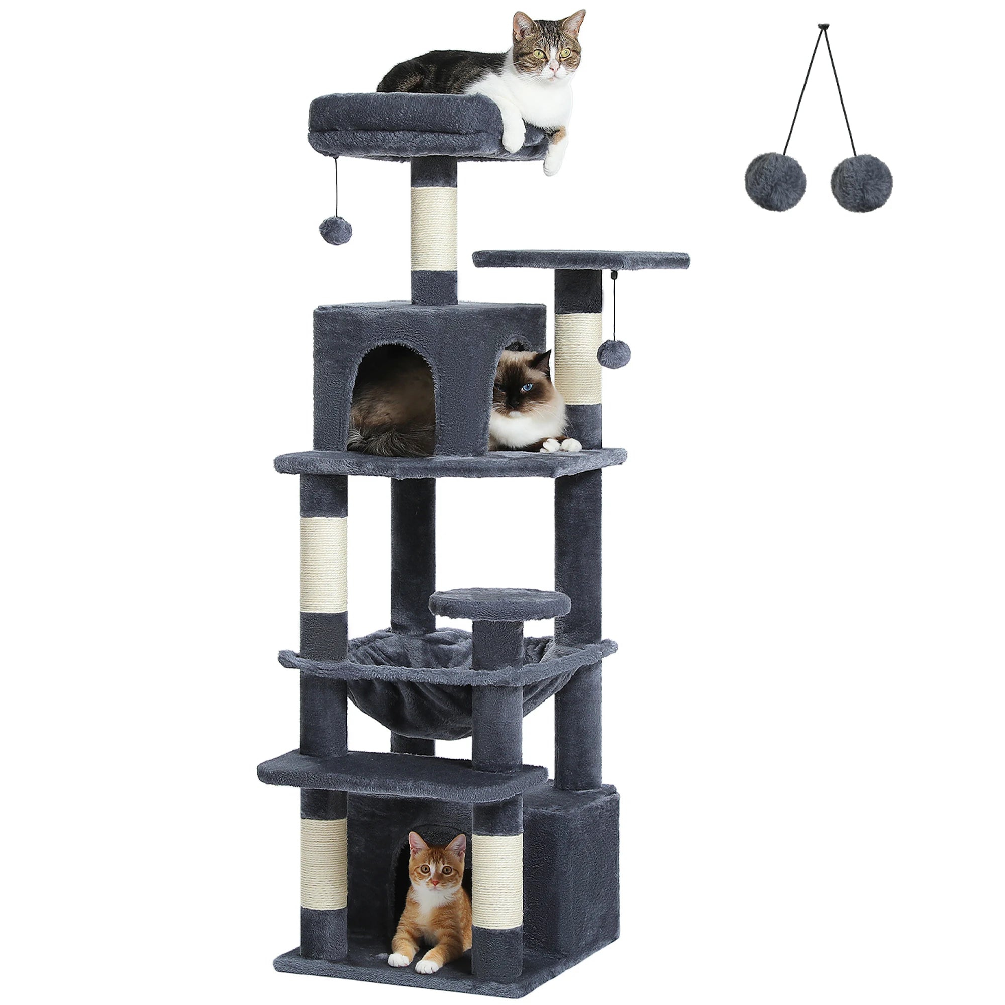 Large Cat Tree with Hammock & Scratching Posts for Indoor Cats