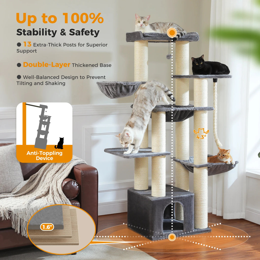 Multi-Level Cat Tree with Scratching Posts for Large Cats
