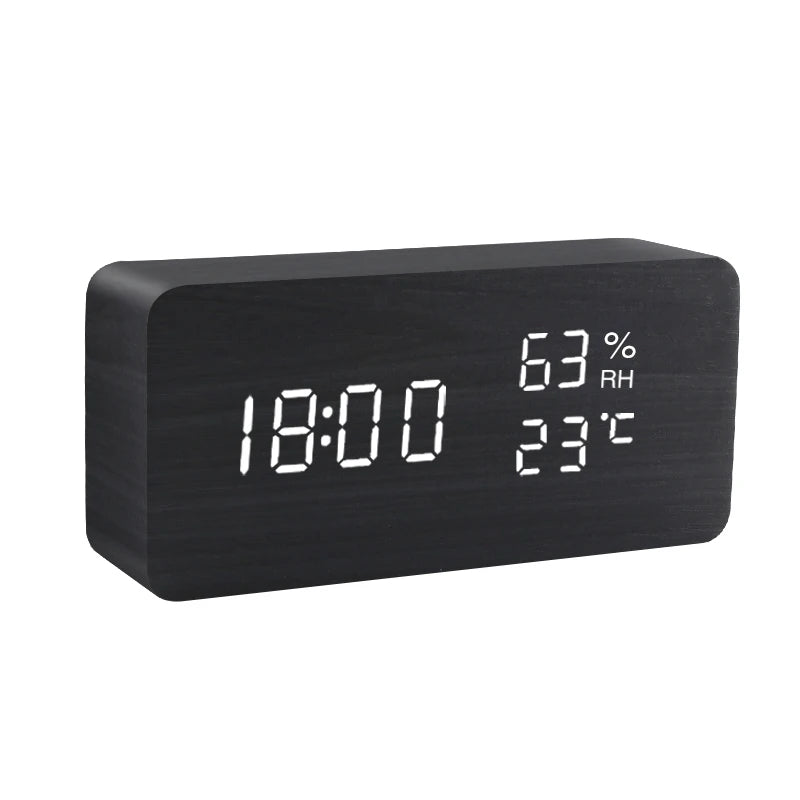 Voice Control LED Wooden Alarm Clock - USB/AAA Powered