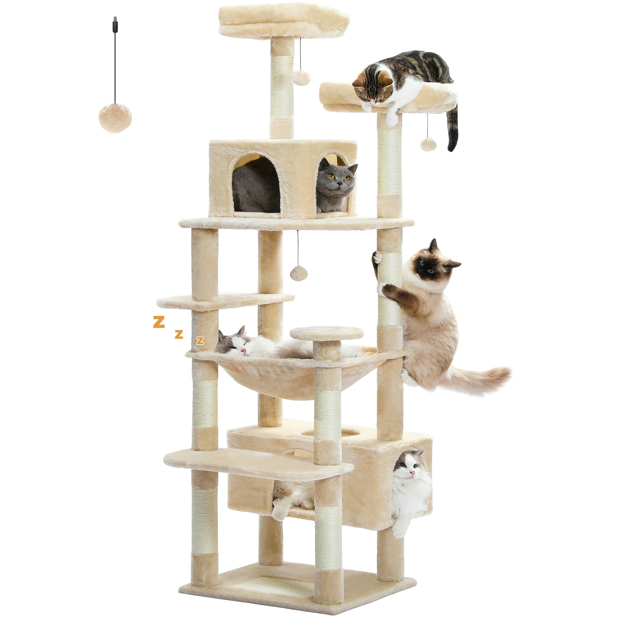 Large Cat Tree with Hammock & Scratching Posts for Indoor Cats