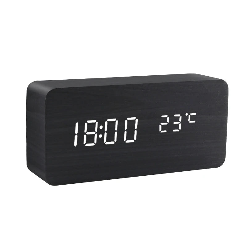 Voice Control LED Wooden Alarm Clock - USB/AAA Powered