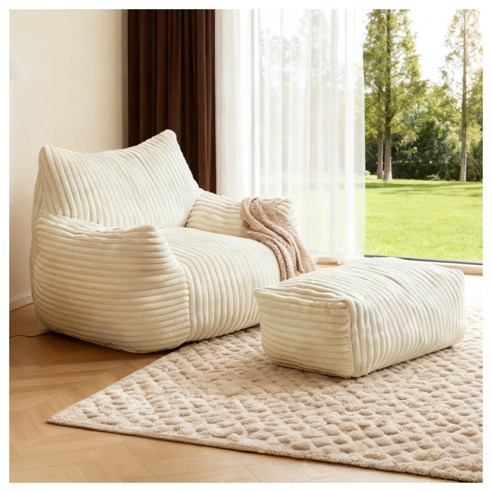 Oversized Bean Bag Lounge Chair with Ottoman