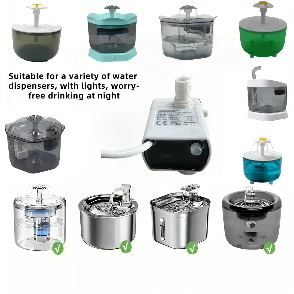 Silent USB Pet Water Fountain Pump with LED Light