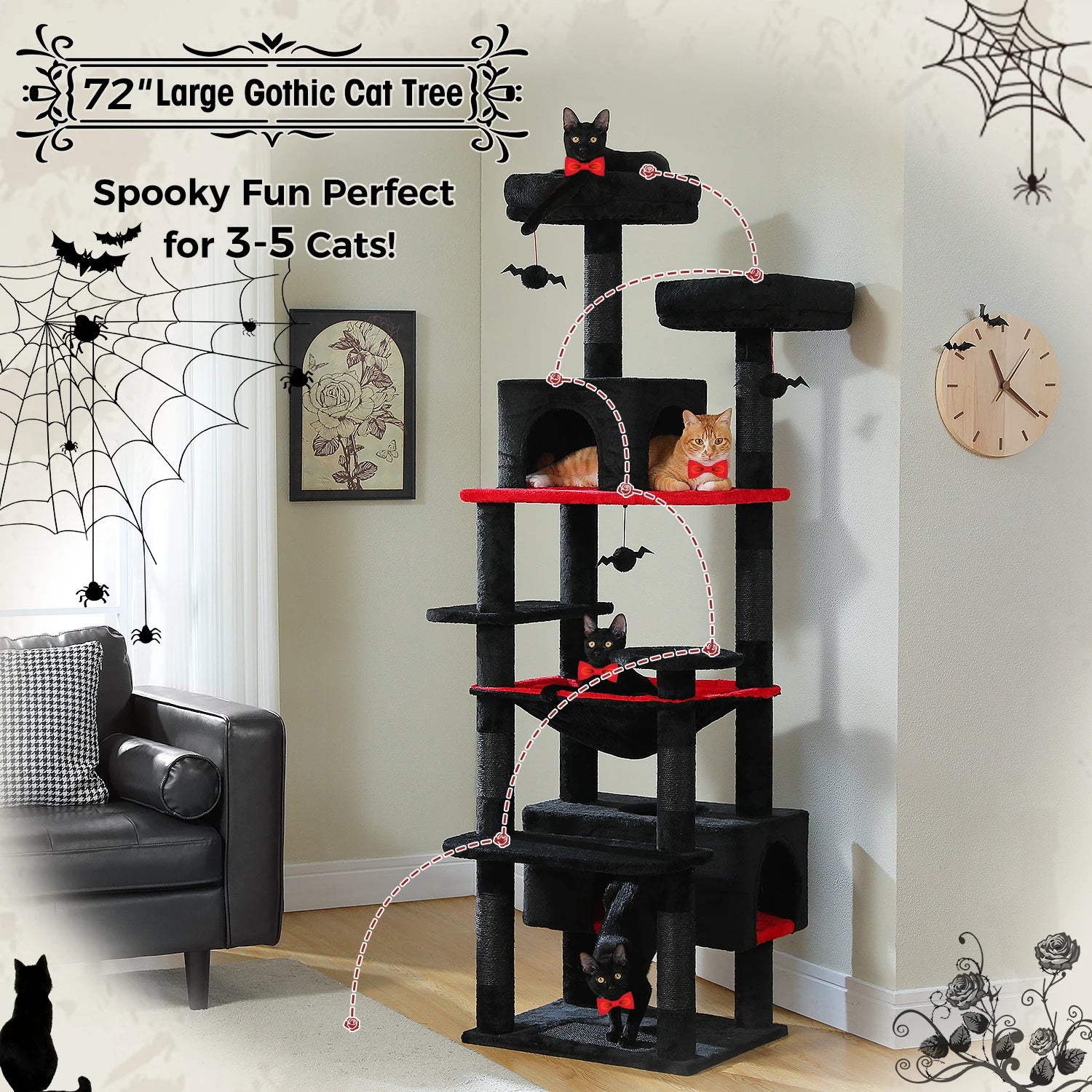 Large Cat Tree with Hammock & Scratching Posts for Indoor Cats