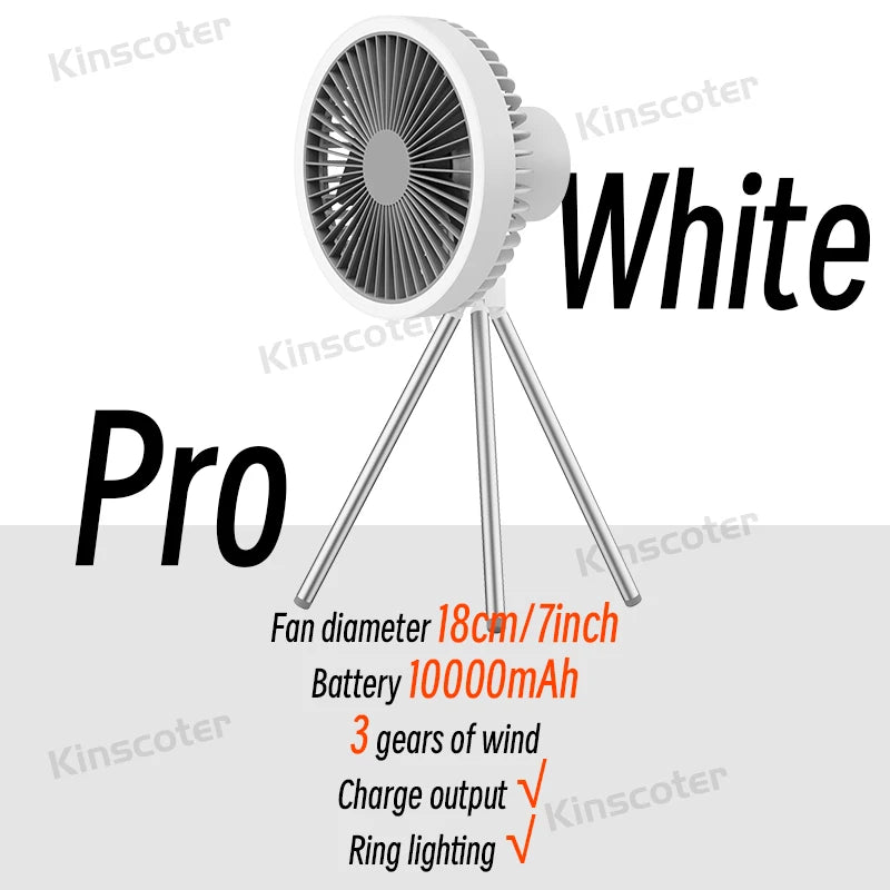 10,000mAh Portable Camping Fan with LED Light & Power Bank