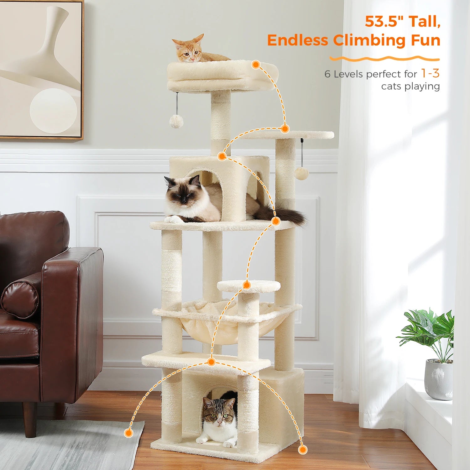 Large Cat Tree with Hammock & Scratching Posts for Indoor Cats