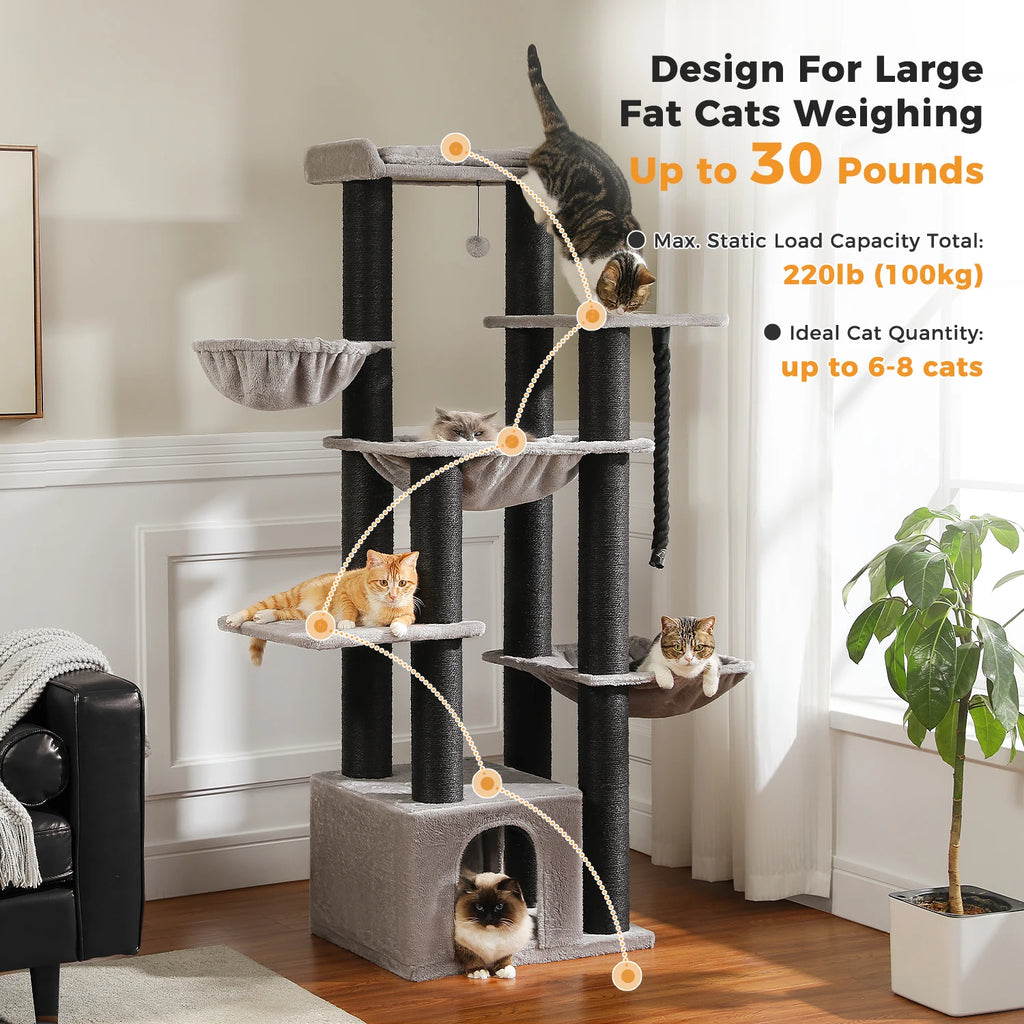 Multi-Level Cat Tree with Scratching Posts for Large Cats
