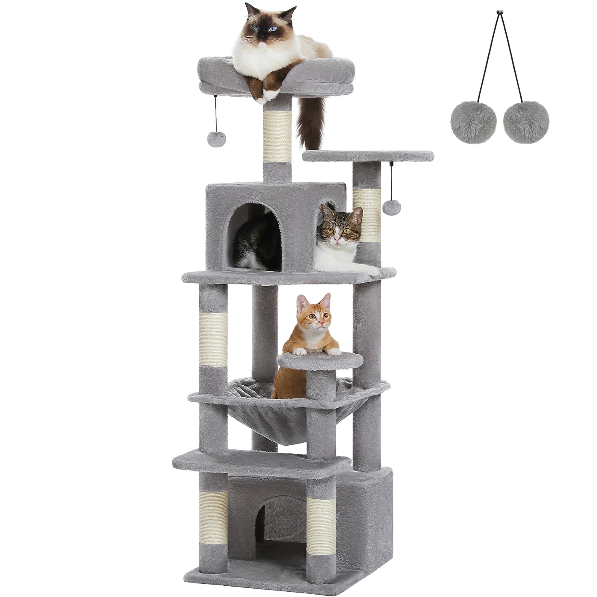 Large Cat Tree with Hammock & Scratching Posts for Indoor Cats