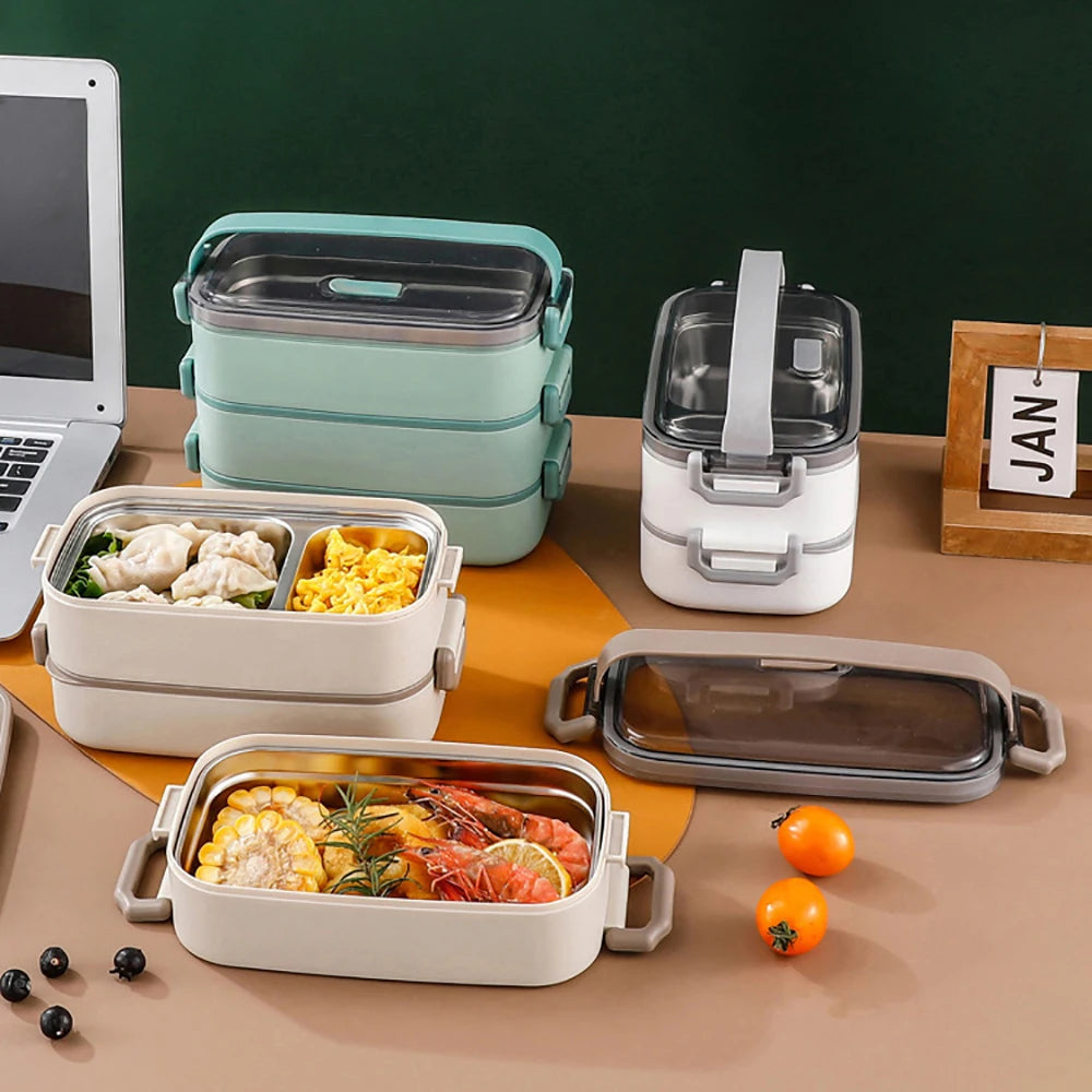 Leak Proof Stainless Steel Bento Lunch Box - 3 Layers