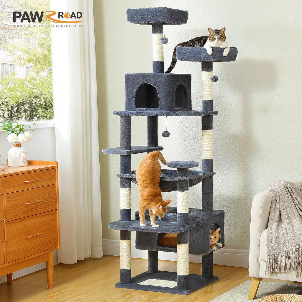 Large Cat Tree with Hammock & Scratching Posts for Indoor Cats