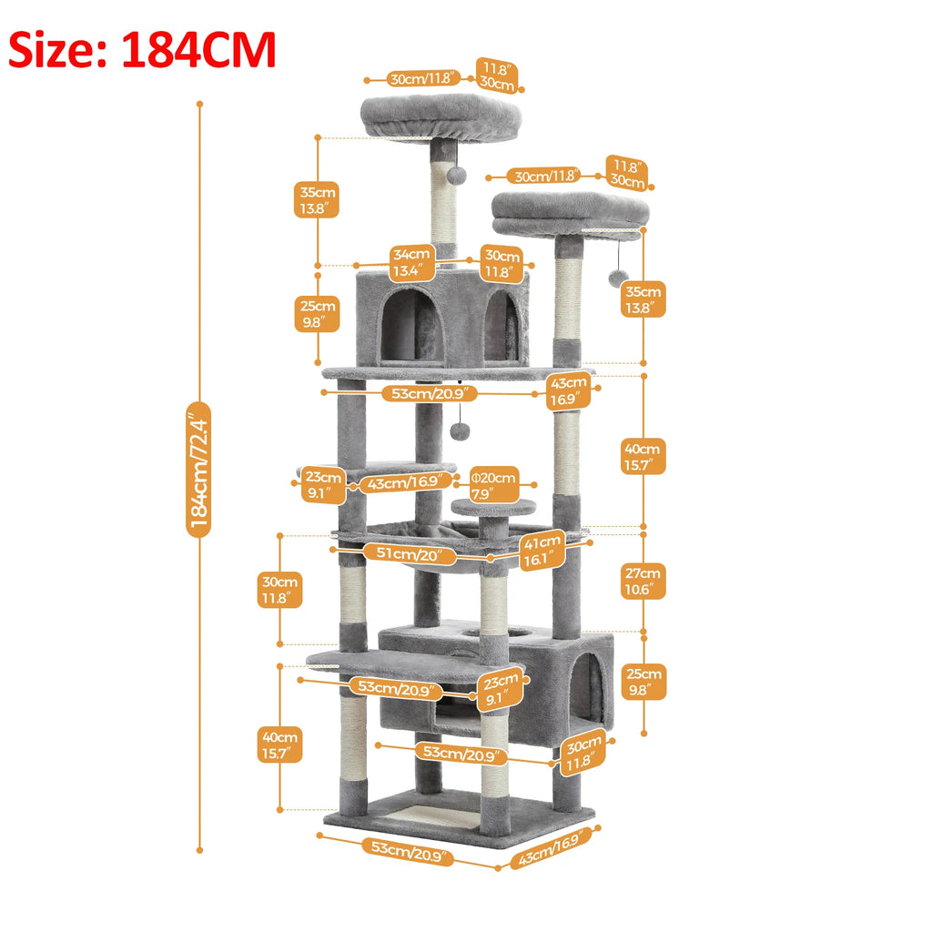 Large Cat Tree with Hammock & Scratching Posts for Indoor Cats