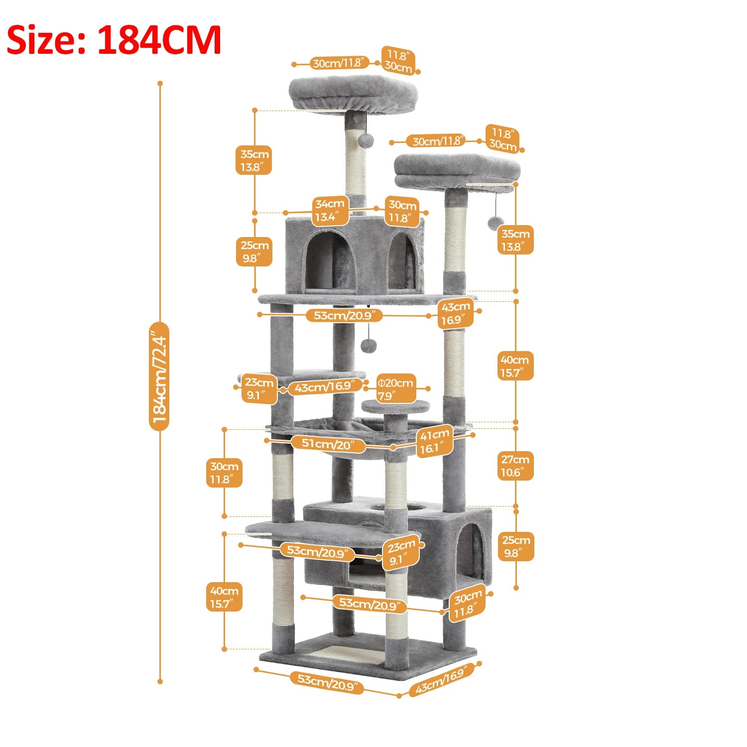 Large Cat Tree with Hammock & Scratching Posts for Indoor Cats