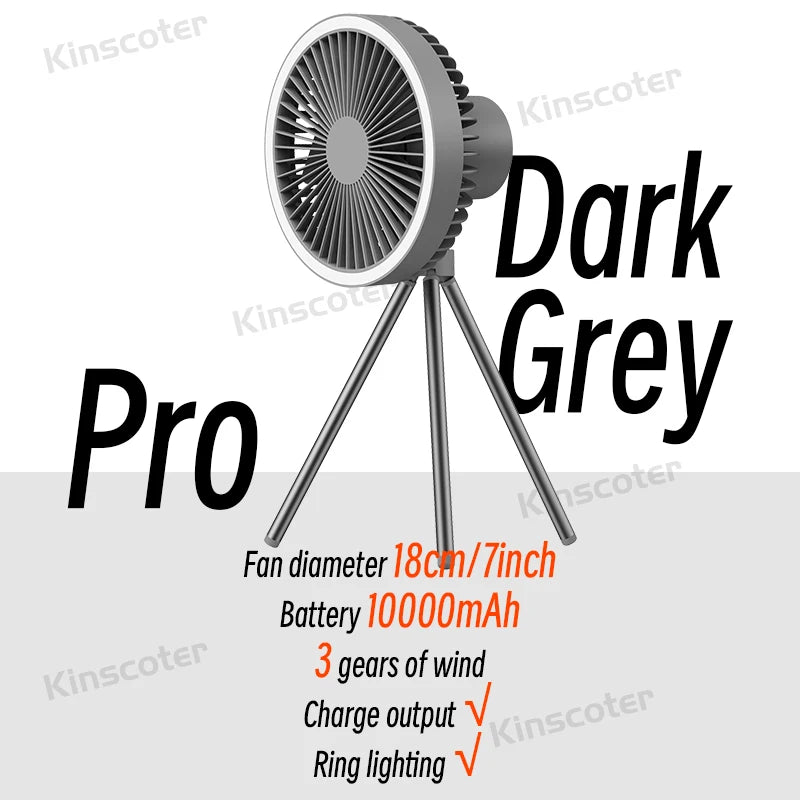 10,000mAh Portable Camping Fan with LED Light & Power Bank