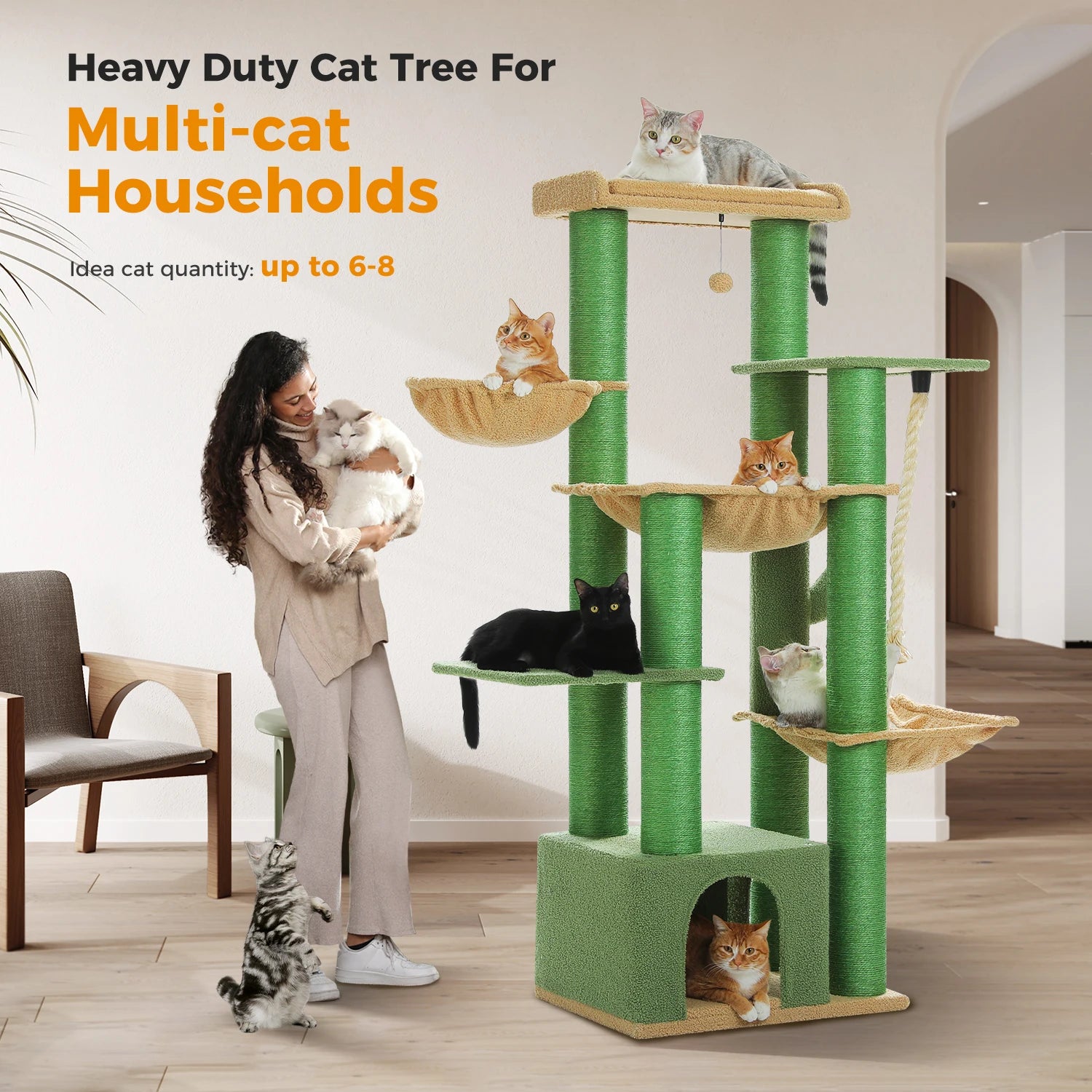 Multi-Level Cat Tree with Scratching Posts for Large Cats
