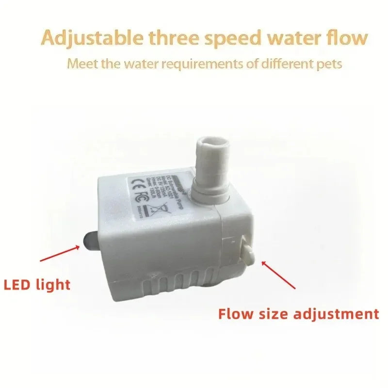 Silent USB Pet Water Fountain Pump with LED Light