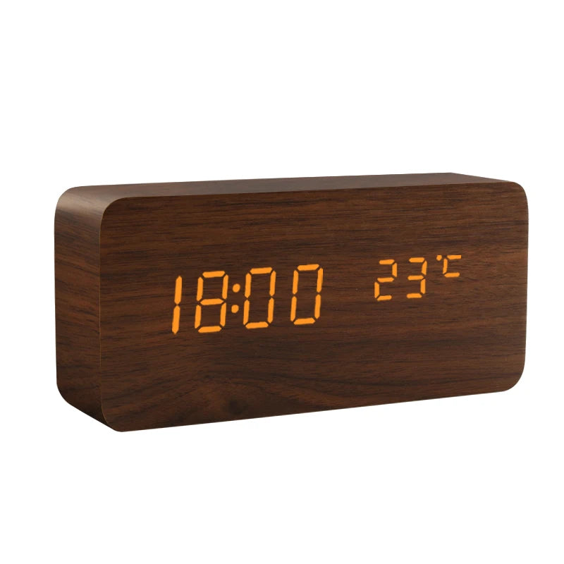 Voice Control LED Wooden Alarm Clock - USB/AAA Powered
